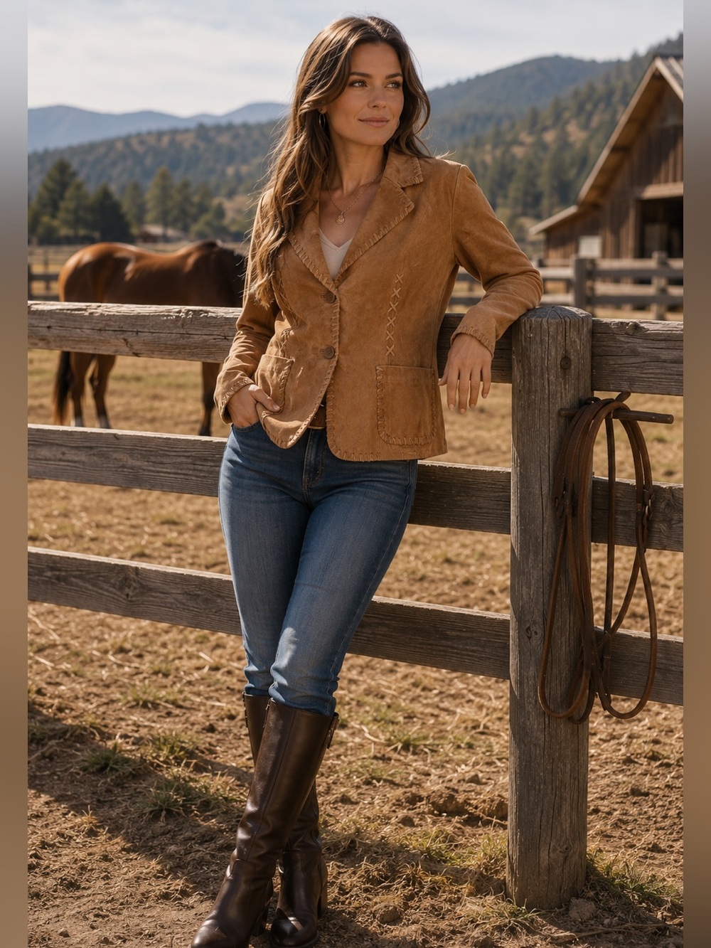 RAMPAGE TAN/BROWN GENUINE LEATHER BUTTON FRONT WHIP STITCH WESTERN CHIC JACKET L